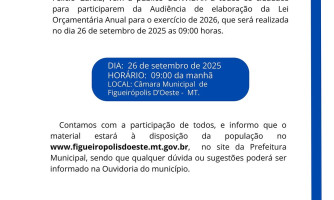 Audiência Pública: Elaboração da LOA 2026 — 26/09/2025 | Figueirópolis d’Oeste (MT)